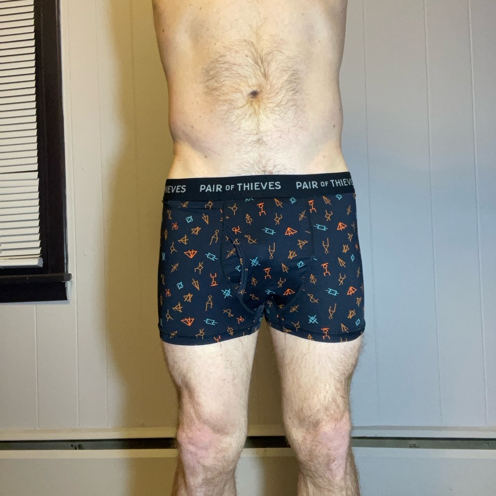 Pair of Thieves Men's Boxer Briefs - Black with Orange and Blue Patterns